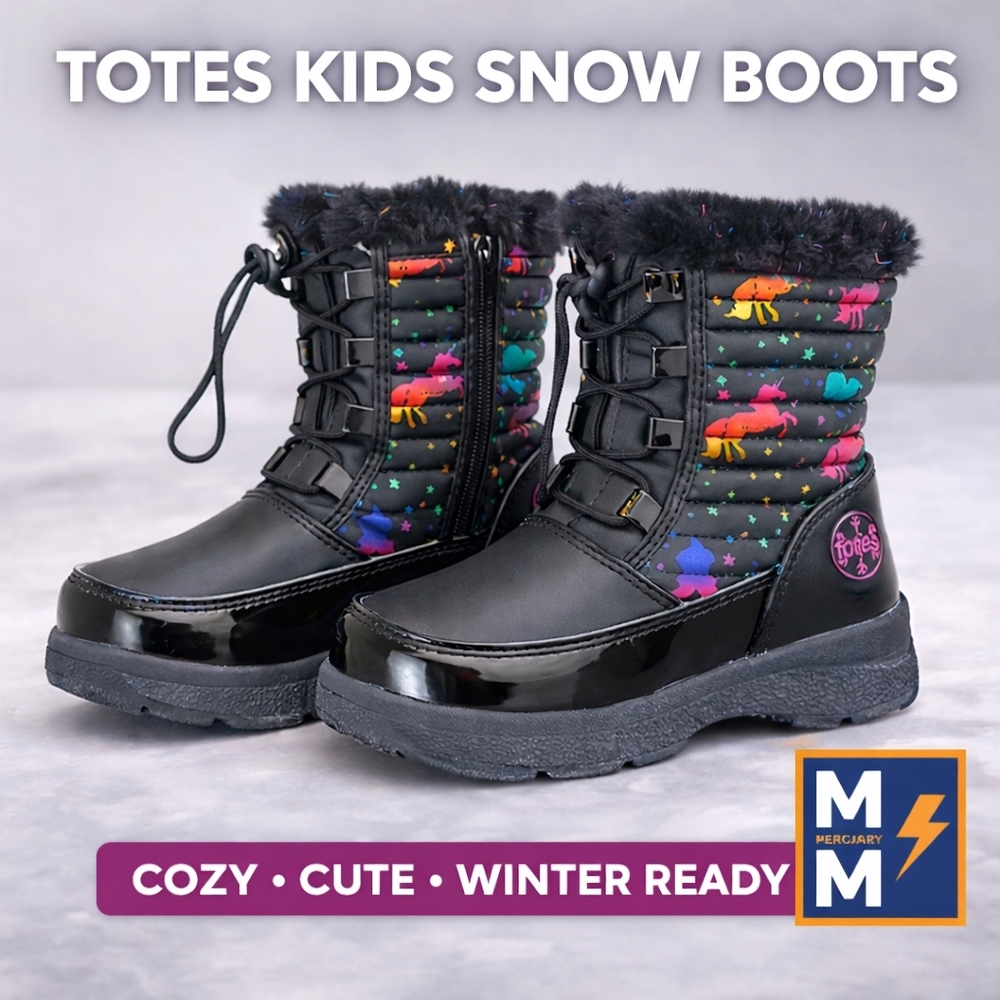 Totes Kids Snow Boots with Colorful Animal Print